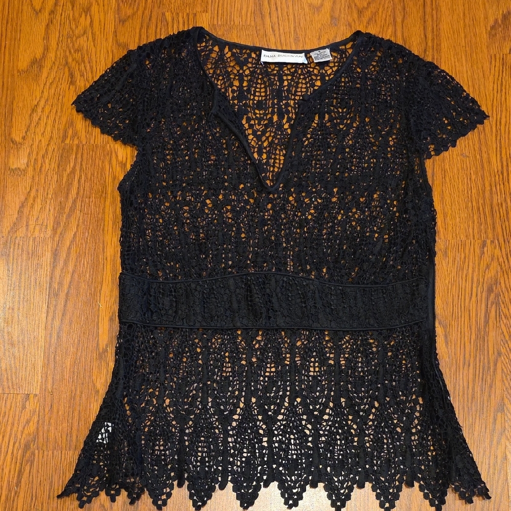 Dana Buchman Black Crochet Swim Cover-Up